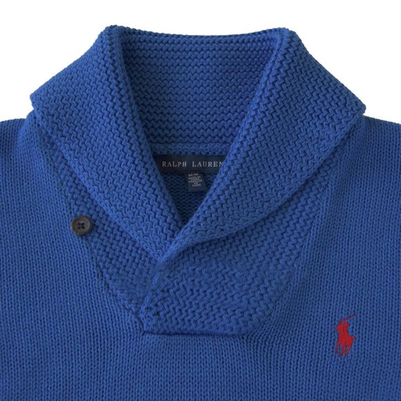 NEW Polo Ralph Lauren Fishermans Shawl Collar Sweater!  Blue With Red Player - Picture 2 of 2